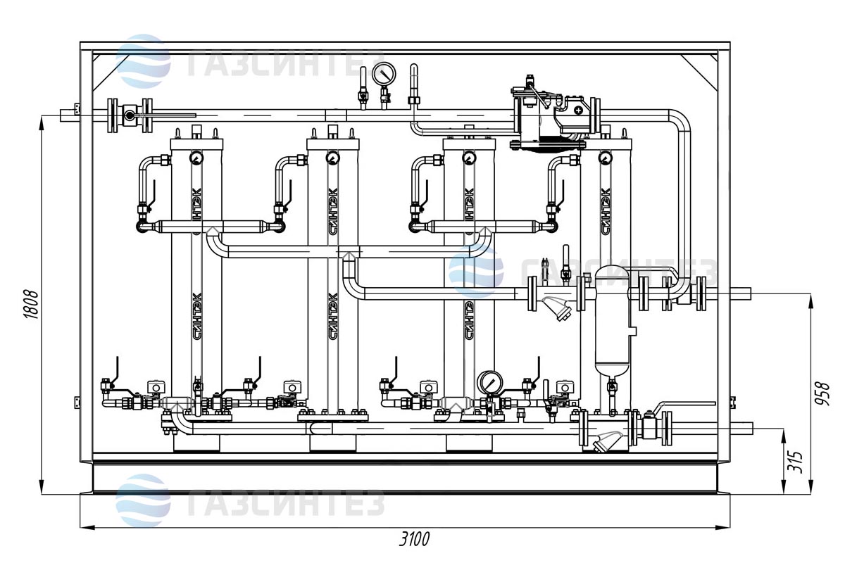 Габаритный чертеж электрической испарительной установки СИНТЭК-И-Э-1400