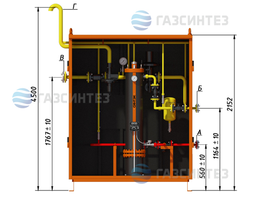 Электрическая испарительная установка СИНТЭК-И-Э-350: габаритные размеры и расположение трубопроводов